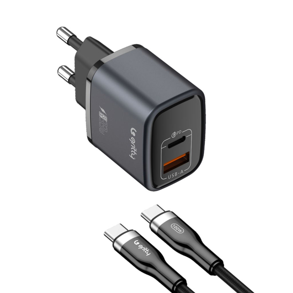Gritty 35W GaN Hızlı Şarj  USB-C + USB-A