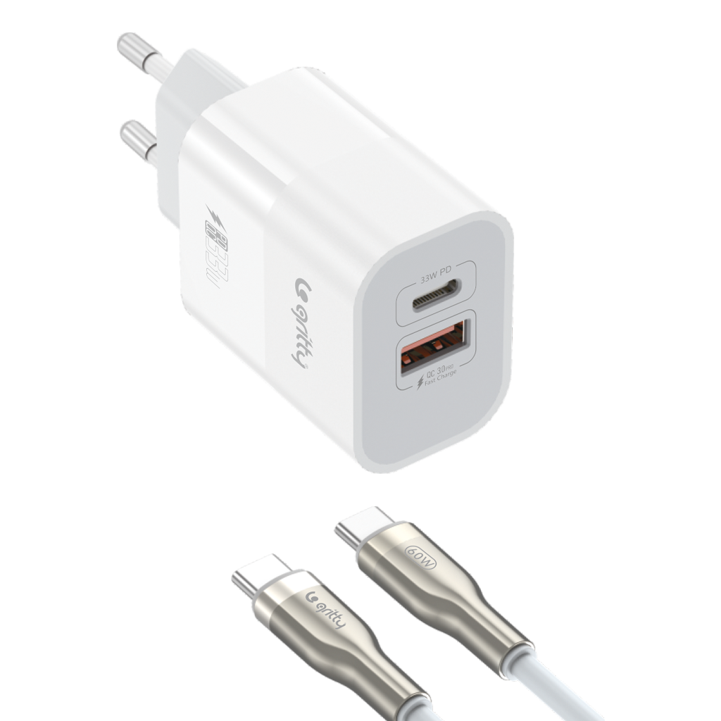 Gritty 33W GaN Hızlı Şarj  USB-C + USB-A
